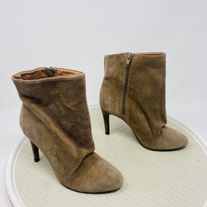 Free People Ankle Boots 36 6 Beige Suede Heel Booties Zipper Tan Round Toe Pump